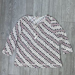 Lucky Brand Top Shirt Blouse Tassels Peasant 3/4 Sleeve Boho White Red Black M